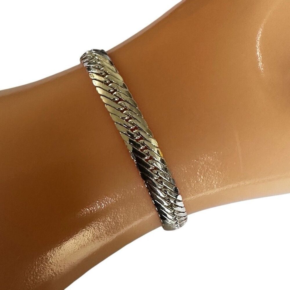 Silver-Tone Woven Herringbone Bracelet